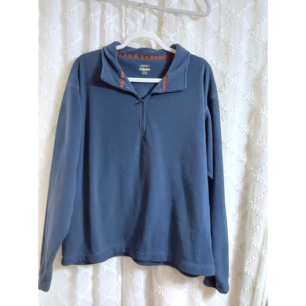 Cabelas Mens XL Blue Fleece Quarter Zip Pullover Sweater Mock Neck Regular Fit